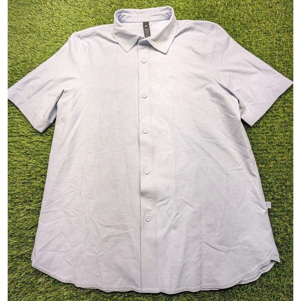 lululemon Short Sleeve Button Up Shirt Size L Blue Knit